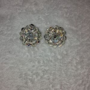 Vintage West germany clip on Crystal Cluster Earrings